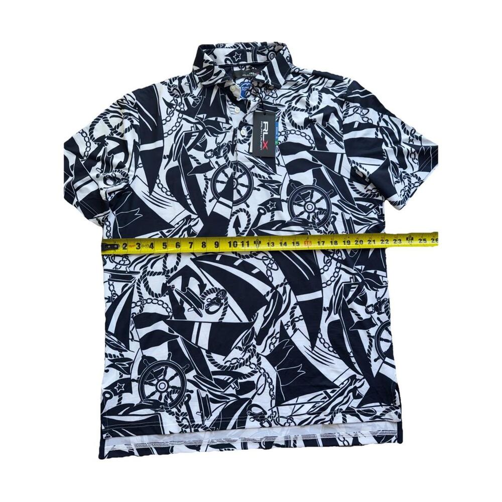 RLX Ralph Lauren Polo Shirt Mens Medium White Navy All Over Print Performance - Picture 3 of 4